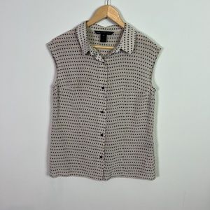Marc By Marc Jacobs Cream Blue Print Silk Button Down Sleeveless Blouse Top 8